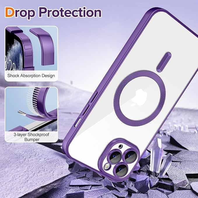 Hython Magnetic Clear for iPhone 11 Pro Max Case with Camera Lens Protector [Compatible with MagSafe] Plating Edge Slim Soft TPU Cover Protective Phone Case for iPhone 11 Pro Max 6.5", Matte Purple