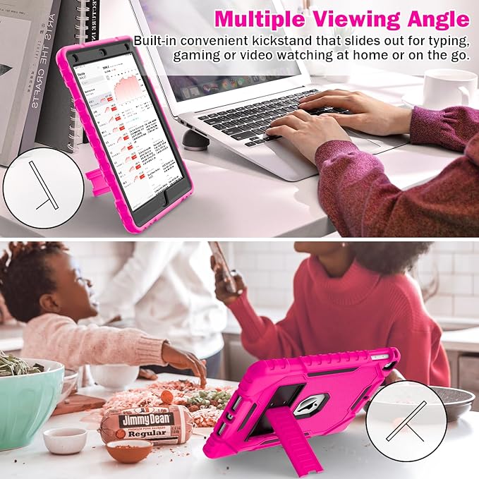 ZoneFoker 9.7" Case for iPad 6th/5th Generation 2018/2017, for iPad Air 2 / Air 1st / Pro 9.7, Heavy Duty Shockproof Protective 9.7 Inch Cover with Built-in Stand for i Pad 6 5 Gen (HotPink)