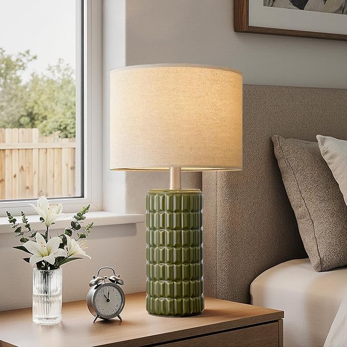 23" Modern Ceramic Table Lamps Set of 2 - Table Lamps for Living room, Farmhouse Bedside Night Stands Lamp for Bedroom, White Boho Nightstand Lamps Set of 2, Desk Lamp for End Table Home Decor(Green)