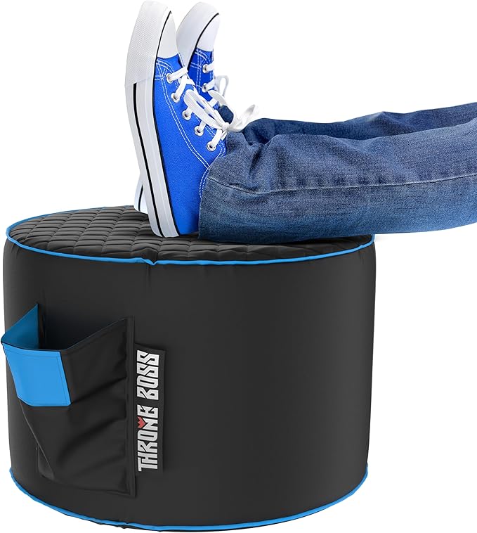 Throne Boss Gaming Footstool - Cover ONLY No Filling - Matching Bean Bag Chair Pouf/Ottoman - Round Gamer Foot Stool Footrest with Drink Holder (Blue)