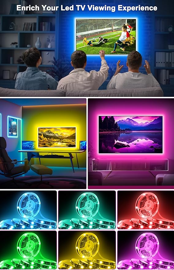 Daymeet LED Lights RGB Backlight, 16.4ft Strip for 65-85 inch TV Behind, Music Sync USB Bluetooth APP Remote Control Color Changing Light for Gaming Room