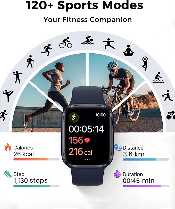 Smart Watch, Fitness Watch for Women Men with 24/7 Heart Rate/Blood Pressure Monitor,Pedometer, Sleep Tracker, 120+ Sport Modes, IP68 Waterproof Activity&Fitness Tracker Compatible with Android iPhone