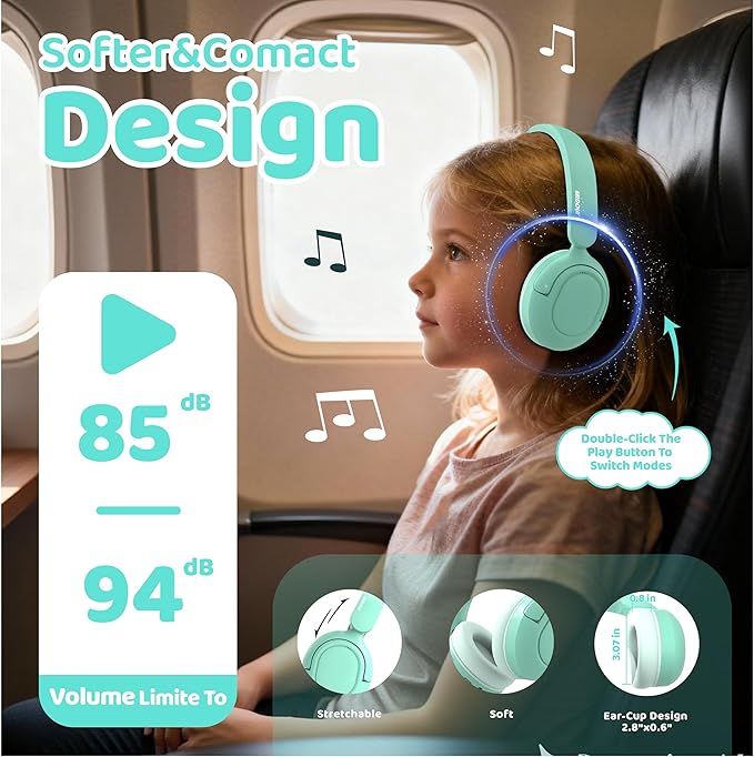 MIDOLA Kids Bluetooth Headphones Active Noise Cancelling Lightweight Wireless Headphone for Kid Volume Limited 85/94dB Foldable Over-Ear Headset with Mic,68 Hours Playtime,for Toddler Child Green