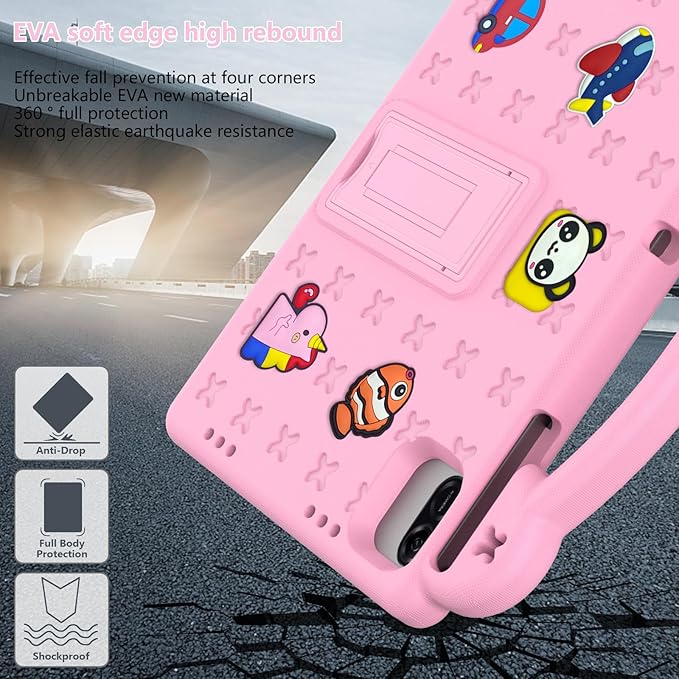 AKABEILA Compatible with Honor Pad X8a 2024/Infinix Xpad 11 inch 2024 Tablet Case, Kids Friendly Universal Lightweight Shockproof Protective Case with Shoulder Strap & Stand Handle Pink