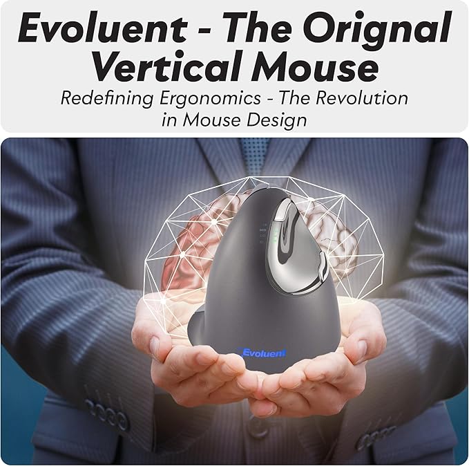 Evoluent – Inventor of The Vertical Mouse – VM4L Ergonomic Vertical Mouse Left Hand Wired USB, Sculpted for Comfort, Reduces Wrist Strain, 4 Speeds, 6 Customizable Buttons in Windows