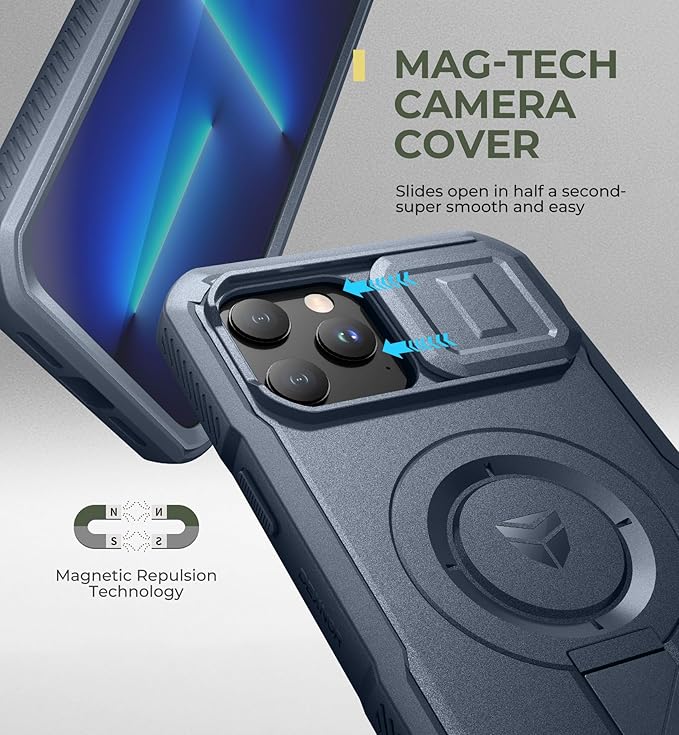 Dexnor for iPhone 13 Pro Max/12 Pro Max Case with Slide Camera Cover & Adjustable Kickstand & Built-in Screen Protector, Magsafe Rugged Bumper Cases Heavy-Duty Magnetic Protective Cover,Navy Blue