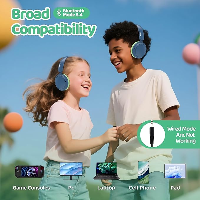 Kids Bluetooth Headphones Active Noise Cancelling,68H Play Time,Lightweight Wireless Foldable Over-Ear Headphone for Kid Toddler,Volume Limited 85/94dB,Headsets with Built-in Mic Blue