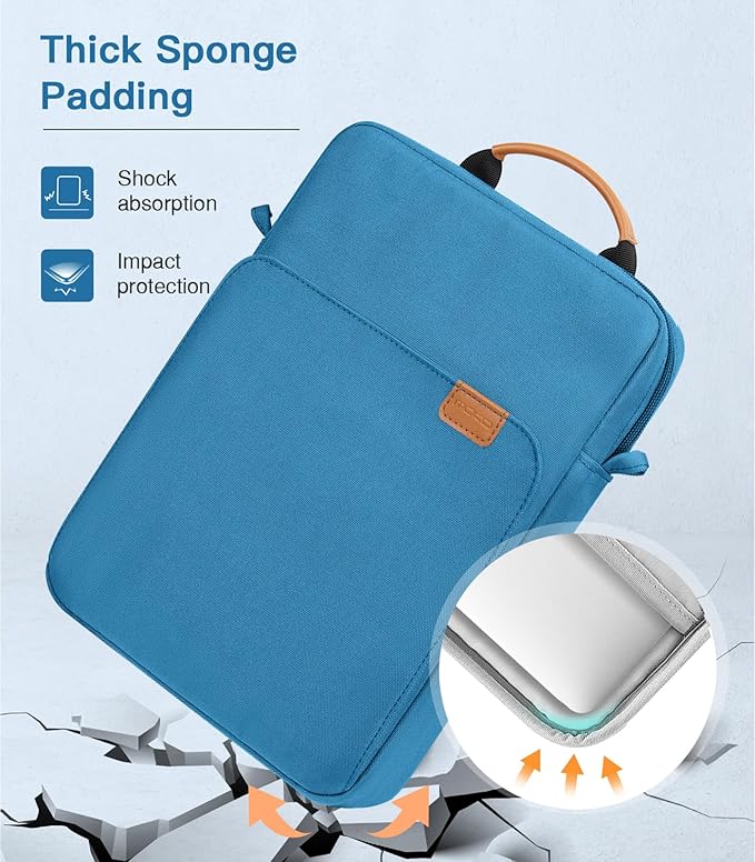MoKo 13.3-14 Inch Laptop Sleeve Bag Fits Mac Neo 13-inch A18 Pro, Mac Pro 13.3" M2 2022/M5/M5 Pro/M5 Max 14.2" 2026, Mac Air 13.6" M5 2026, Handle Carrying Case with Shoulder Strap, Peacock Blue