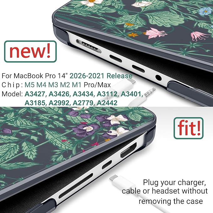 DONGKE Case for MacBook Pro 14 Inch (2026-2021 Release, M5 M4 M3 M2 M1 Pro/Max Chip), Plastic Slim Hard Shell Protective Cover with Keyboard Cover & Screen Protector, Garden Florals