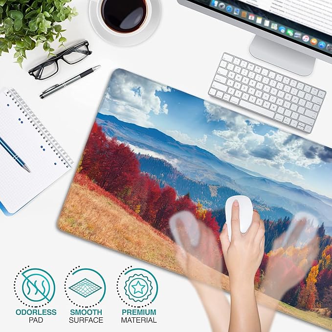 Colorful Autumn Landscape in Mountain Village Gaming Mouse Pad XXL Large Desk Mouse Pad Keyboard Mat with Stitched Edges Waterproof Non-Slip Desk Mat for Laptop,Keyboard,Computer 35.4 * 15.7 Inch