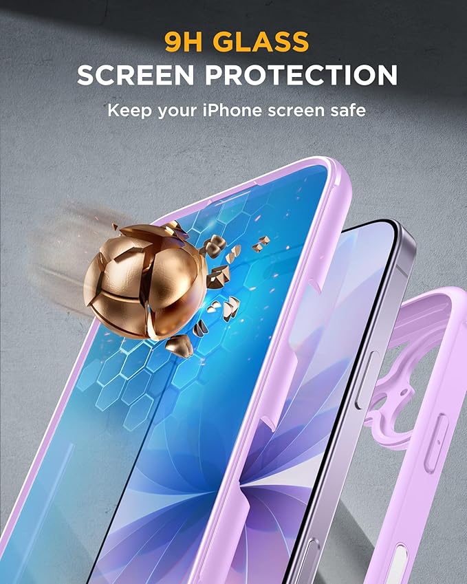 Miracase for iPhone 17 Case 6.3'', Full-Body Military Grade Drop Protection Outdoor Phone case with Built-in Glass Screen &Camera Control,Easy Installation,No Gap,Compatible with MagSafe, Light Purple