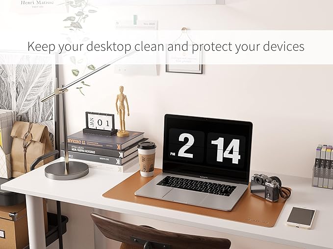 RENMTURE Dual-Sided Mouse Pad, Natural Cork & PU Leather Large Desk Pad for Office and Home Work, Desk Protector Non-Slip, Waterproof, Easy Clean (Brown, 23.6" x 13.7")