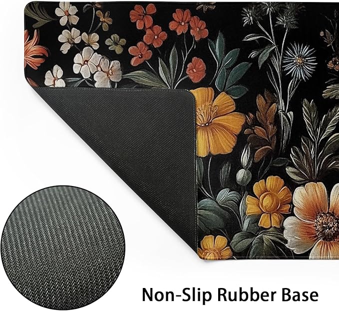 Floral Mouse Mat Vintage Aesthetic Flower Plant Black Extended Mouse Pad Large Gaming Mousepad Wildflower Mousepad Laptop Computer Keyboard Mat Cute Desk Mat for Desktop Office Supplies 35.4"x15.7"
