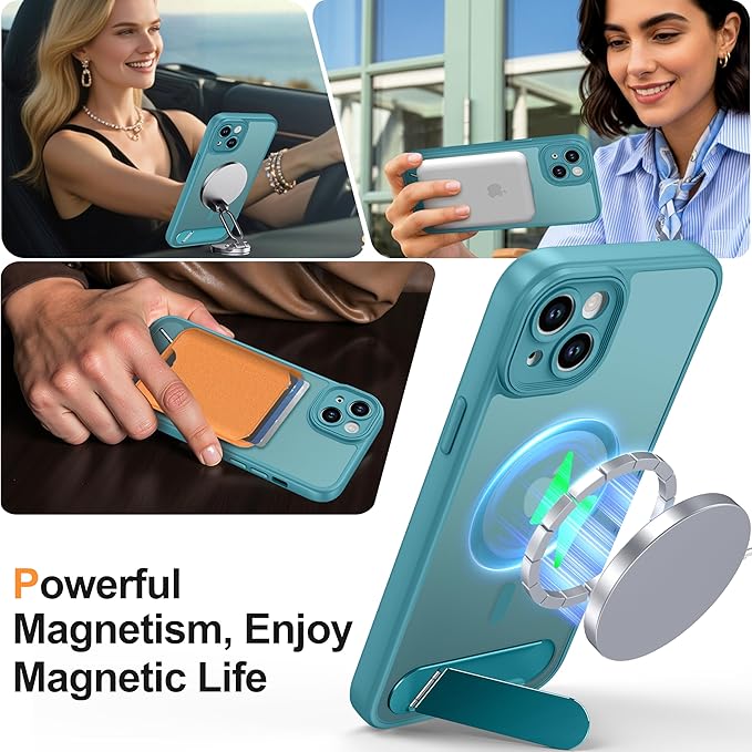 Magnetic Compatible with iPhone 15 Plus Case, [Built-in Kickstand][Full Camera Protection][Compatible with MagSafe][Anti-Fingerprint] Shockproof Phone Case for iPhone 15 Plus 6.7",L Blue