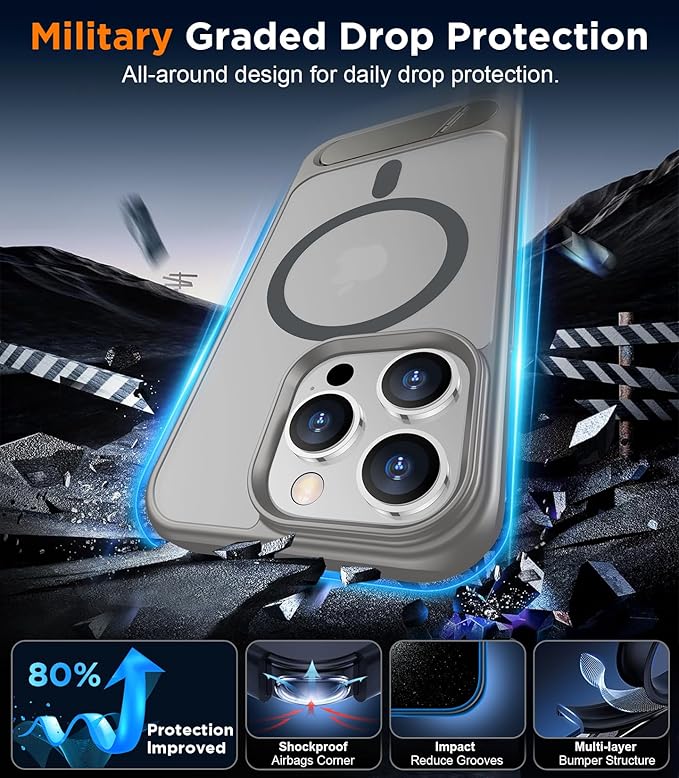 Magnetic Compatible with iPhone 15 Pro Max Case, [Built-in Invisible Kickstand][Compatible with MagSafe] [Military Grade Shockproof] Slim Translucent Matte Phone Case for iPhone 15 Pro Max 6.7"