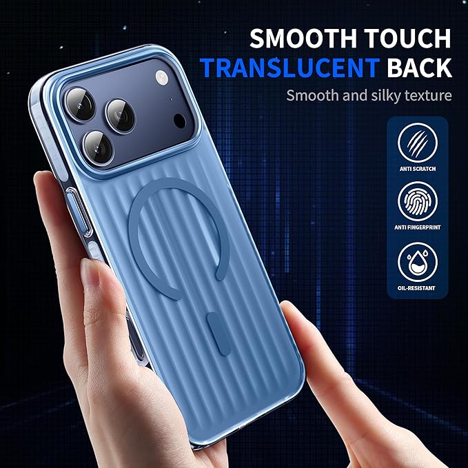 Strong Magnetic for iPhone 17 Pro Max case,1XLens Protector[10Ft Military-Grade Protection] Compatible with fit MagSafe Shockproof Slim Thin Cover case for iPhone 17 Pro Max 6.9 inch,Light Blue Metal