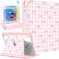 Uppuppy for iPad 9th/8th/7th Generation Case for iPad Air 3rd/ Pro 10.5” Case - 360 Rotating Stand Folio Smart Cover with Pencil Holder for Women, Pink Bow Checkered for Apple Tablet 7/8/9 Gen 10.2”