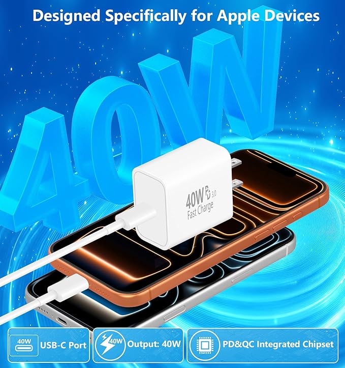 [Apple MFi Certified] iPhone 17 16 Charger Fast Charging, Stuffcool 4Pack 40W USB C Charger Dynamic Power Adapter Type C Wall Chargers + 6FT Type C Cable for iPhone 17/17 Pro/17 Pro Max/16 Pro/15/iPad