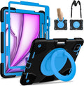 Andnary Case for iPad Air 11 inch Case M4/M3/M2 (2026/2025/2024), Heavy Duty Shockproof Cover with Screen Protector, 360° Rotating Stand, Pencil Holder, Shoulder Strap (Black+Blue)