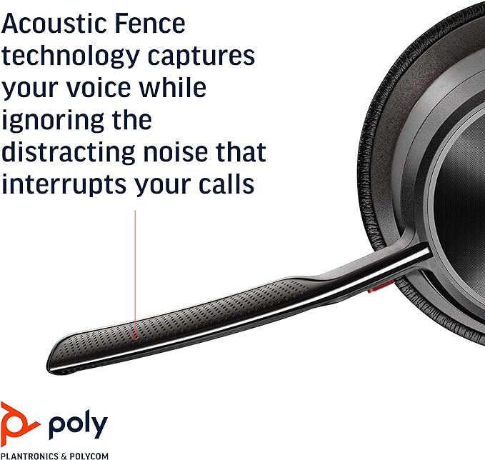 Poly - Voyager Focus 2 UC USB-A Headset (Plantronics) - Bluetooth Dual-Ear (Stereo) Headset with Boom Mic - USB-A PC/Mac Compatible - Active Noise Canceling - Works with Teams (Certified), Zoom & more