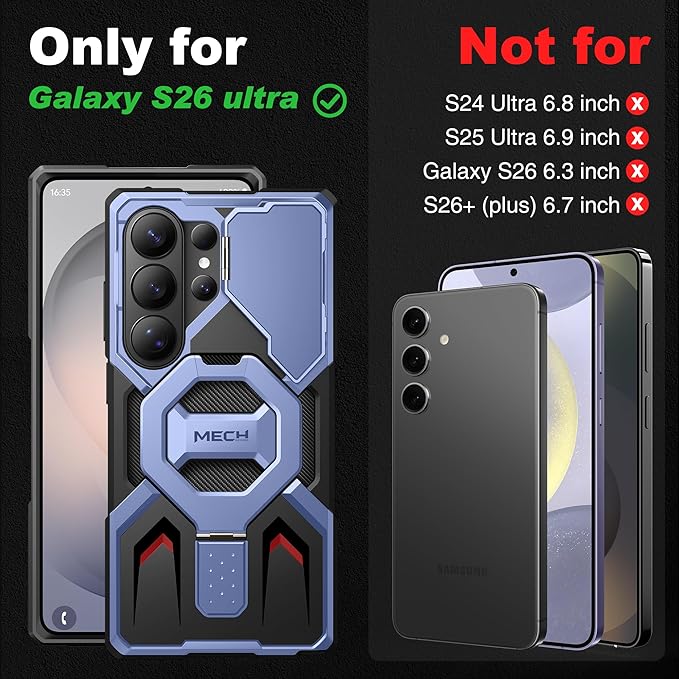 TONGATE for Samsung Galaxy S26 Ultra Case with Magnetic Stand, Compatible with MagSafe [Built-in Camera Cover & Ring Holder][Military-Grade Protection] Anti-Slip Rugged Phone Case for S26 Ultra, Blue