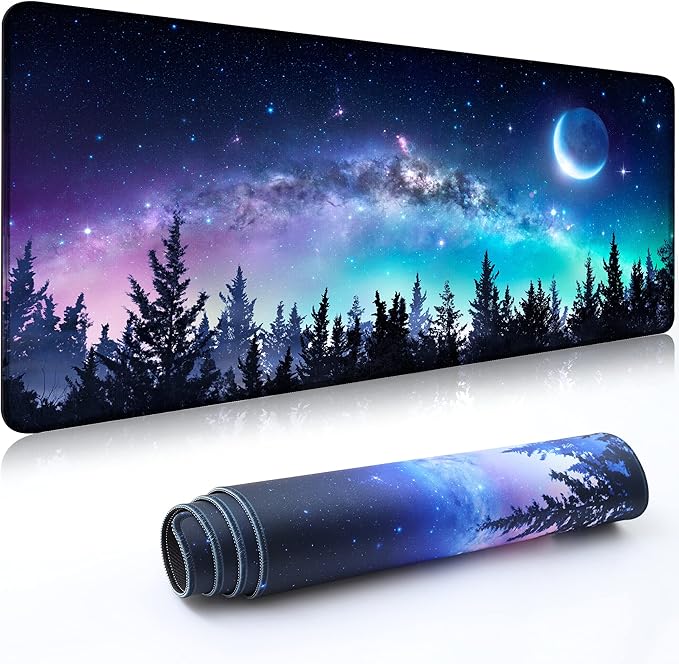 Desk Mat,Large Mouse Pad 35''×15.6'' XXL Extended Gaming Mouse Pad Mat with Non-Slip Base Stitched Eges Mousepad for Computer,Office,Keyboard and Laptop - Forest Moon