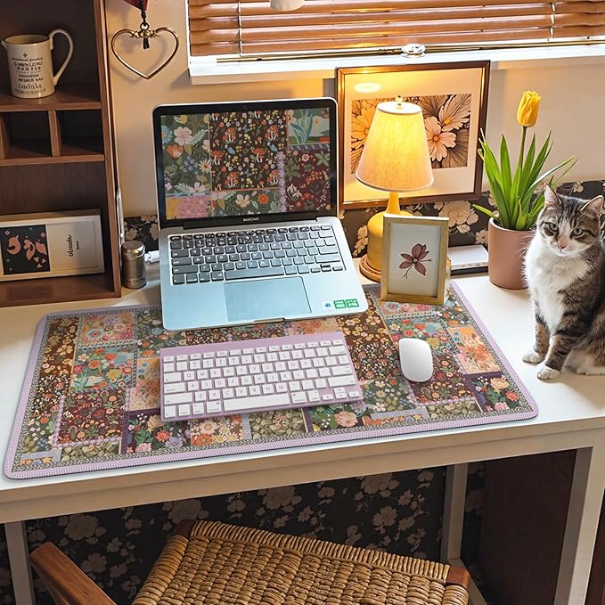 HAOCOO Brown Desk Matt for Desktop, Non-Slip Large Desk Pad Mat with Stitched Edges, Keyboard Mats for Desk, Water-Resistant Large Mouse Pad for Office, Gaming