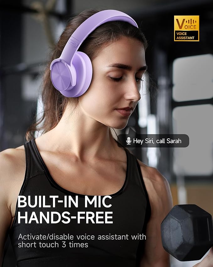 Picun B8 Headphones Wireless Bluetooth, 120H Bluetooth Headphone Over Ear with 3EQ Music Modes, Hands-Free Calls, Deep Bass Headphones for Travel Home Office Cellphone PC (Purple)