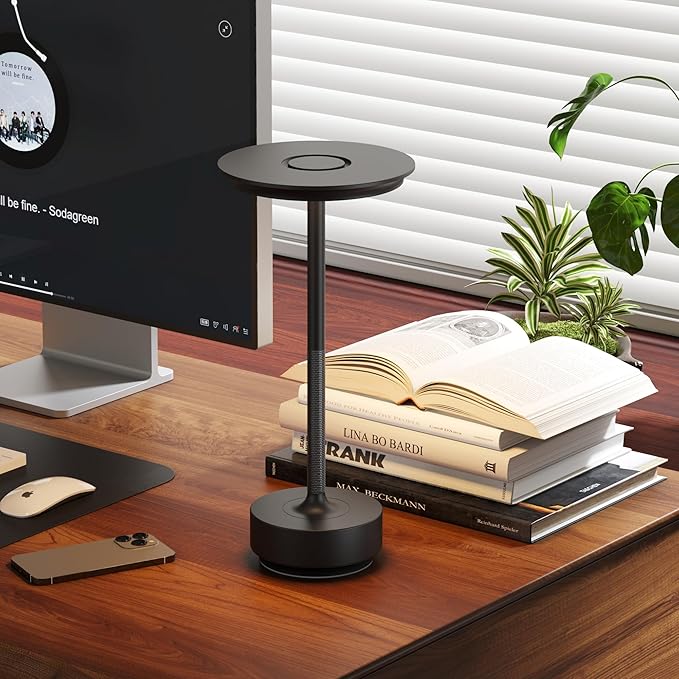 Rechargeable Cordless Table Lamps, Portable 5000mAh Battery Table Light, 3 Color Stepless Dimming LED Table Light,Suitable for Terrace, Western Restaurant, Cafe(with Memory Function)