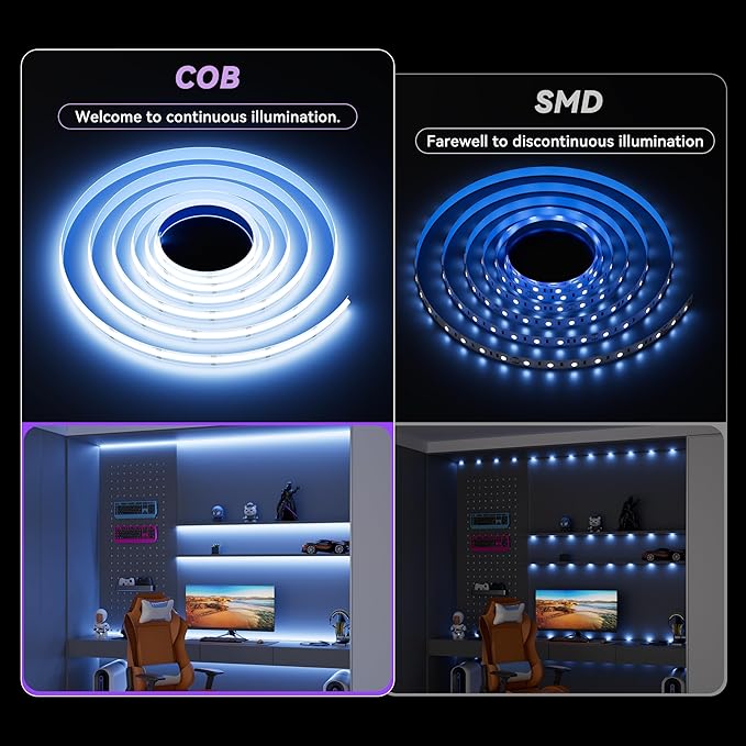 MIWISE RGB COB LED Strip Light, UL-Listed Music Sync Color Changing Dimmable Super Bright LED Lights, Multicolor Flexible Tape Light with RF Remote/App Control, for Bedroom, Party DIY Decor, 32.8ft