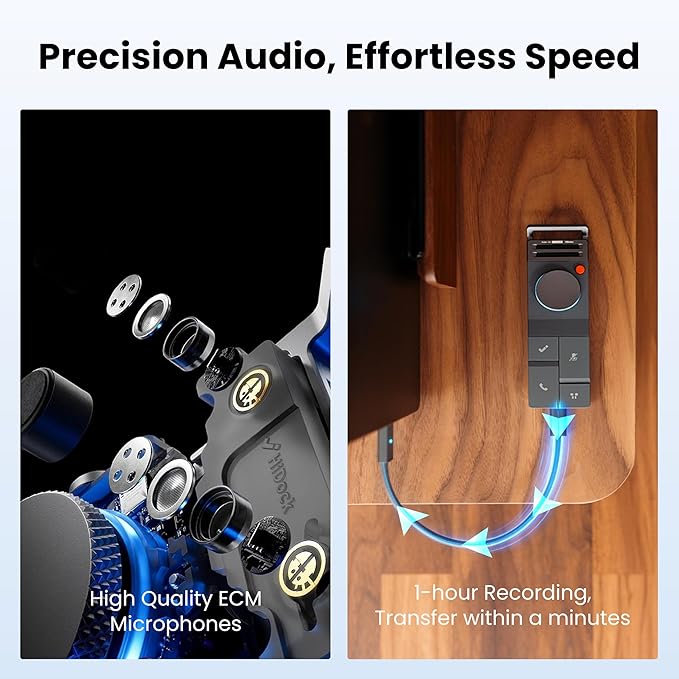 HiDock P1 AI Voice Recorder: Smart Voice Recorder Work with Bluetooth Earbuds Portable Digital Recording Device BlueCatch Tech Meeting Transcription Summary Playback HiNotes Control 64GB(Space Gray)