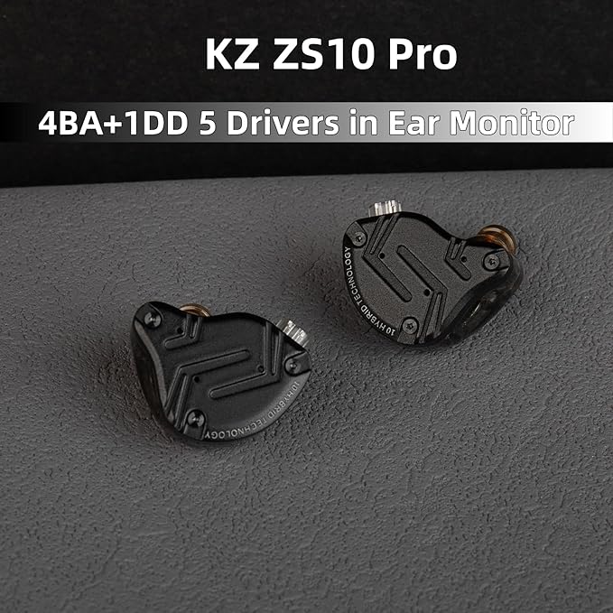 KZ ZS10 PRO in Ear Monitor Headphones, 4BA+1DD 5 Hybrid Driver Gaming Earbuds Wired Earphones, HiFi Clarity Sound Immersive Bass IEMs for Gaming Musician Audiophile (Matte Black Without Microphone)