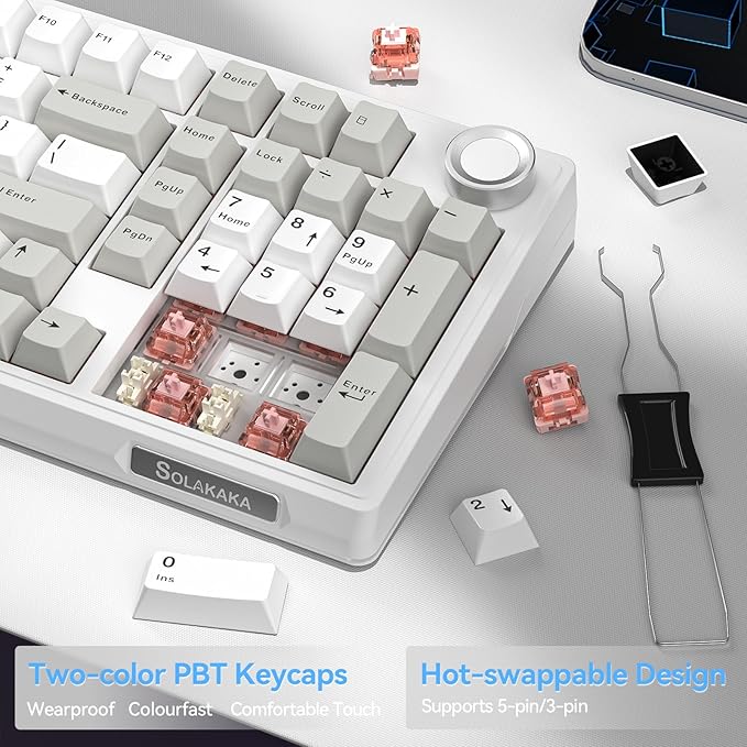 SOLAKAKA KI99 Pro 96% Wireless Mechanical Keyboard, RGB Gaming Keyboard, Hot-Swappable Pre-Lubed Switches, Gasket Structure Creamy Keyboards (Graywhite, Silent Switch)
