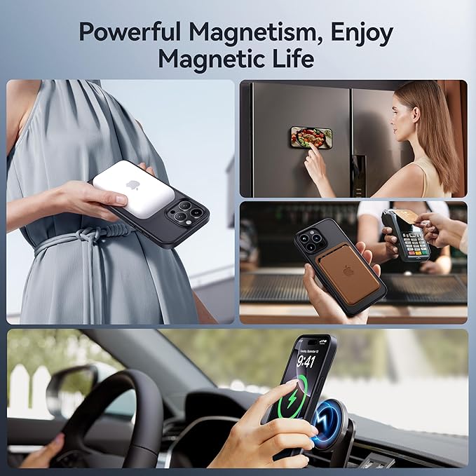 CASEKOO Ultra-Magnetic Stand for iPhone 16 Pro Case [Military Drop Protection] [Compatible with MagSafe] Shockproof Translucent Matte Slim Ring Holder Case for iPhone 16 Pro 6.3", Black