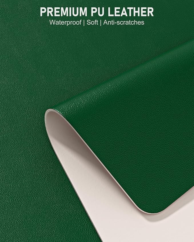 Desk Pad, 23.6" x 13.8" PU Leather Non-Slip Desk Mat Large Mouse Pad for Desktop, Waterproof Laptop Computer Writing Mat for Office, Home, Work, Gaming, Dark Green