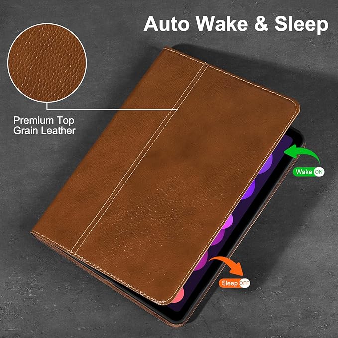 Gexmil Leather Case for iPad mini 7 (A17 Pro) 2024 / iPad mini 6 Generation 2021 8.3 Inch,Premium Cowhide Cover with Adjustable Stand, Auto Wake/Sleep,Yellow Brown