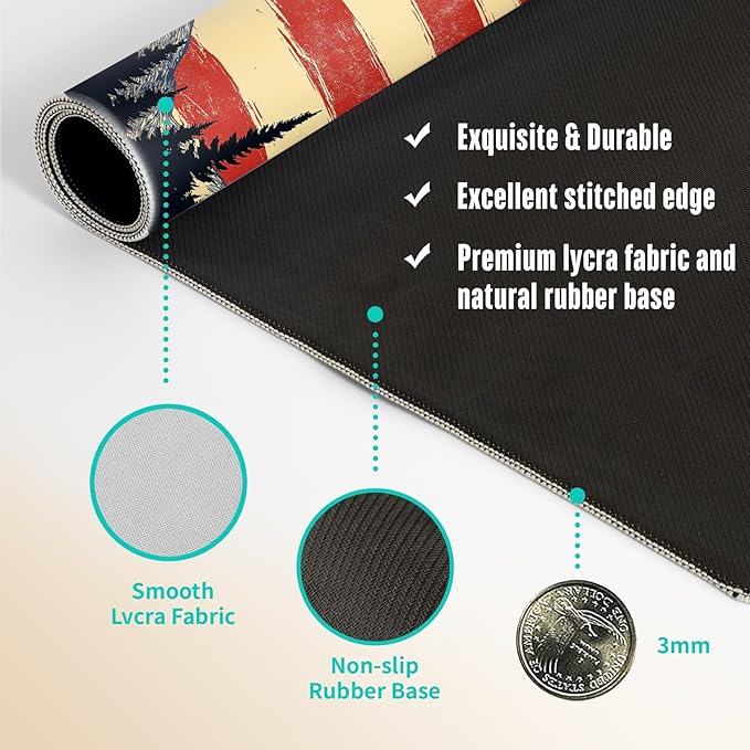 Extended Gaming Mouse Pad, Large Mouse Mat 3 mm Nature Rubber Base Mousepad with Stitched Edges, Non-Slip Desk Mat for Office Home Great Gift 31.5x11.8 Inch (USA Flag 3)