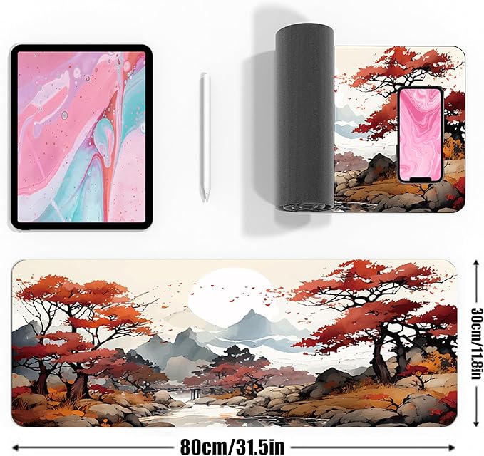 Cherry Blossom XL Mouse Pad,Large Mouse Pad Gaming 31.5 x 11.8 in Mouse Mat Desk Pad,Extended Keyboard Mousepad Large Desk Mat with Non-Slip Rubber Base and Stitched Edge for Home Office