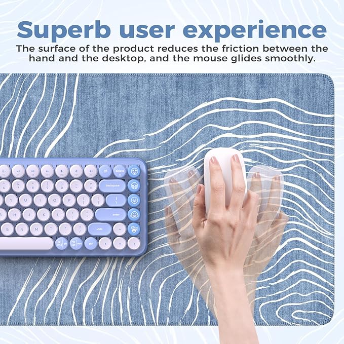 iCasso Desk Cover Mat,Extended Long Mouse Pad for Laptop,Aesthetic Computer Pad with Stitched Edges,Non Slip Keyboard Mat for Desktop,Cute Blue Desk Protector for Office Home School