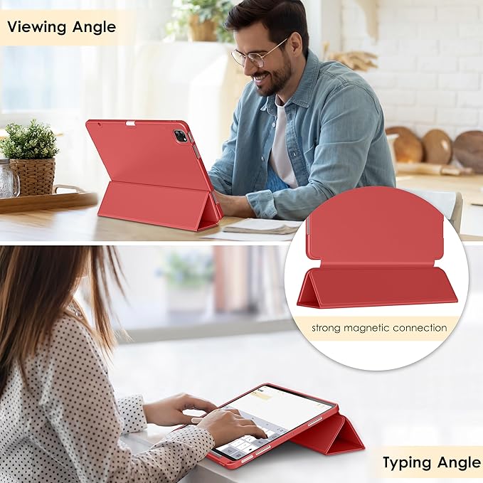 DTTO for iPad Air 13 Inch Case M4/M3/M2 2026/2025/2024, iPad Pro 12.9 Inch Case (6th/5th/4th/3rd Gen), Smart Slim Trifold Stand Soft Cover with Pencil Holder, Red