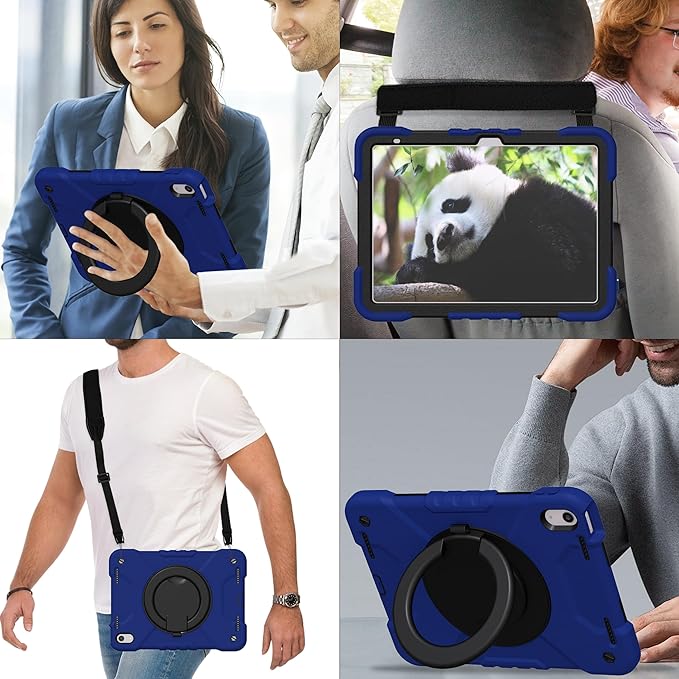 Andnary Case for iPad (A16) 11th Generation 11 inch 2025/10th Generation 10.9 inch 2022, Shockproof Cover with Screen Protector/360° Rotate Handle/Bracket/Pen Holder/Shoulder Strap (Navy+Black)