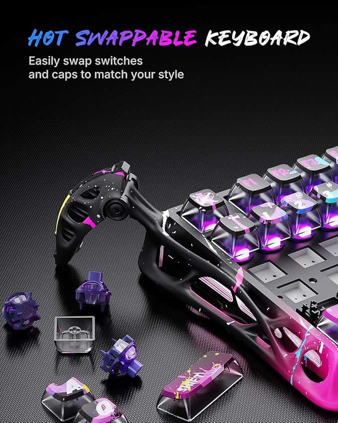 GravaStar Mercury V75 Gaming Keyboard – Hall‑Effect Magnetic‑Switch Keyboard, 8000 Hz Polling, 0.005RT, Wired USB-C, Adjustable Actuation, Semi‑Aluminum Chassis (Neon Graffiti, V75 Pro)