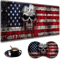 Extended Non-Slip Mouse Pad + Mouse Wrist Rest + Lace-Shaped Coaster Set, Ergonomic Design, Suitable for Desk and Home Gaming Table Mat, A Cross and an American Flag