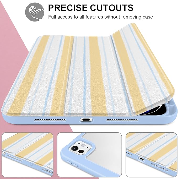 Case for iPad Pro 11 Inch (M5 2025 M4 2024) – [Built-in Pencil Holder], Shockproof & Stylish, Clear Hard Back + Soft TPU Edge, Magnetic Trifold Stand, Auto Wake/Sleep, Watercolor Stripes