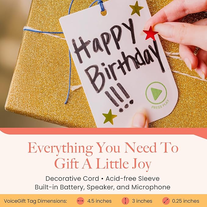 VoiceGift Tag – 1 Pack Audio Greeting Tag with Voice Recorder, Multi-message Recordable Gift Card with Playback, Record Your Own Message Card for Birthdays, Holidays & Keepsakes