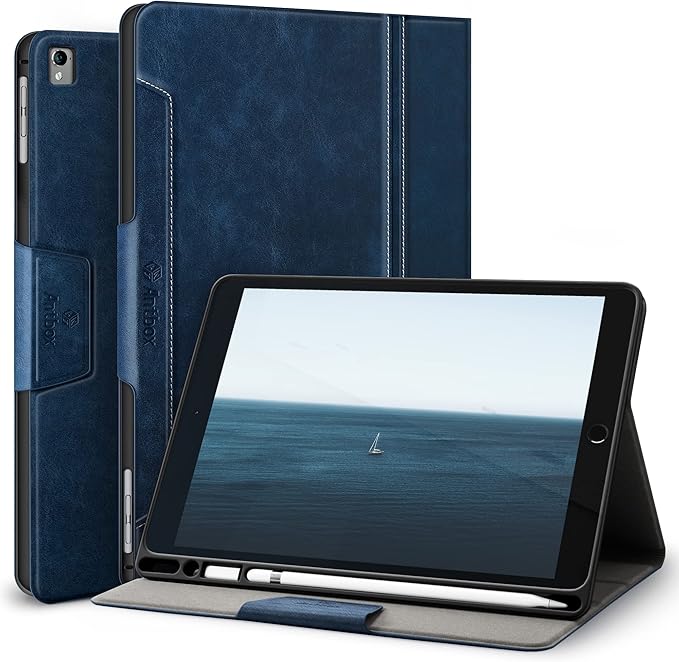 Antbox Case for iPad Air 2/iPad 6th/5th Generation(9.7'')/Pro 9.7''/Air 1 Vegan Leather Case with Pencil Holder Auto Sleep/Wake Function Smart Cover for iPad 9.7'' (Blue)