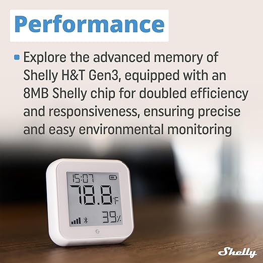 Shelly H&T Gen3 Ivory | Wi-Fi and Bluetooth Smart Temperature & Humidity Sensor with Remote App Control & Monitoring | Smart Scenes | Notification Alerts | LCD Display | Free Data Storage Export