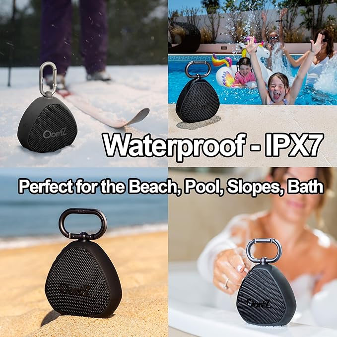 OontZ Angle Clip – Portable Bluetooth Speaker, 5W Stereo Sound, 12 Hour Playtime, Rich Bass, 100 Foot Wireless Range, IPX7 Waterproof, Outdoor, Travel, Great Gift (Black)