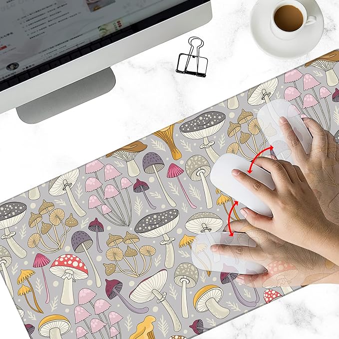 Gaming Desk Mat Large,Colorful Mushrooms Extended Mousepad,Non-Slip Rubber Mouse Pad Stitched Edges,Desktop Decorative Accessories for Home Office 31.5" x 15.7"