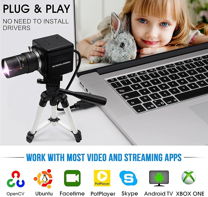 4K Ultra HD 5-50mm Zoom Manual Lens USB Web Camera, 2160P IMX317 Sensor, 10X Varifocus Close-up USB Webcam for Windows/Linux/Raspberry Pi